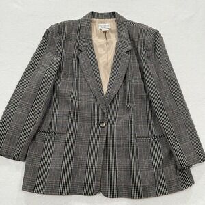 Vintage Private Concepts Womans Blazer Size 22 Tan/Brown Plaid 90s Office